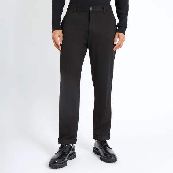 Black Straight Cotton Trousers - Black