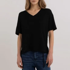 Black Stretch Linen T hirt