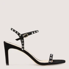 Black Suede Dancer Slip On Heeled Sandal