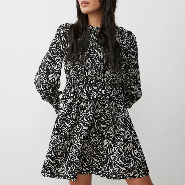 Black Swirl Print Mini Dress