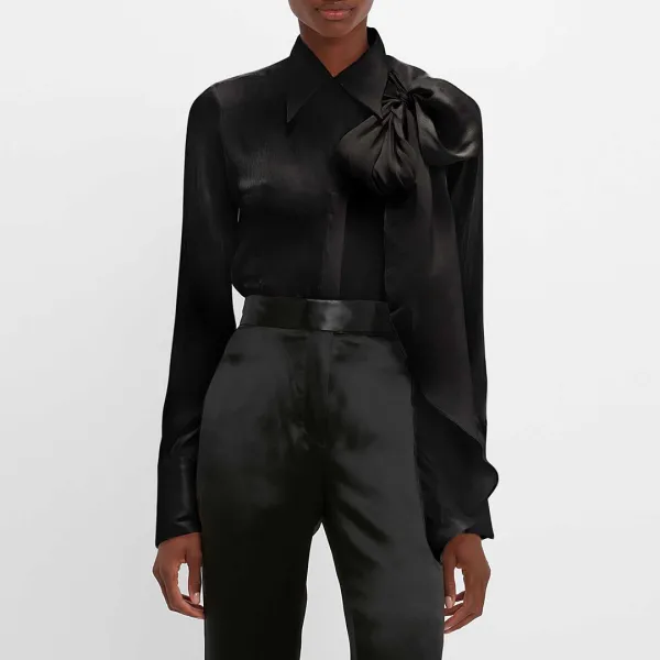 Black Tie Neck Blouse