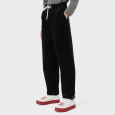 Black Tie Waist Cotton Blend Trousers - Blue Black Tie Waist Cotton Blend Trousers - Blue