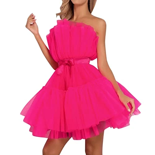 Black Tutu Skirt Formal Dress Mid Length Tulle Dress Women Cropped Prom Dress Fluffy Princess Mini Dress Strapless Mesh Pleated Cocktail Party Dress Class Reunion Dress Lace Red Skirts for Women UK
