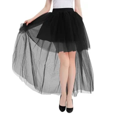 Black Tutu Skirts for Women Halloween Long Skirt with Slit 2022 Women's New Sexy Black Mesh Front Short Back Long Puffy Skirt Patchwork Denim Skirt Long Fringe Skirt Sale Clearance