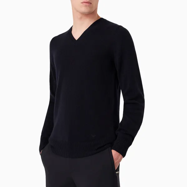 Black V-Neck Cashmere Jumper - Navy