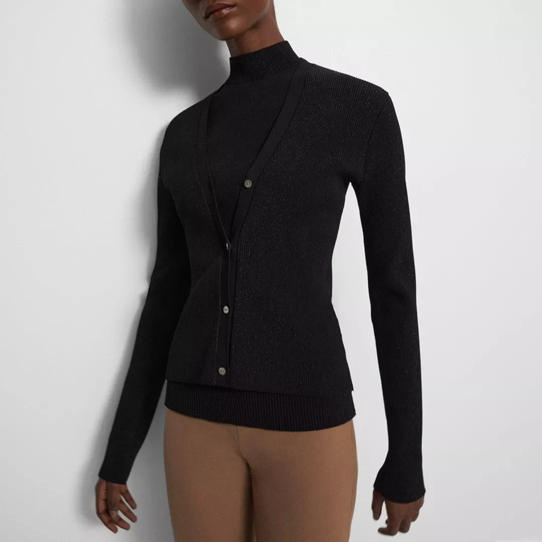 Black V-Neck Ribbed Cardigan