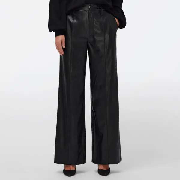 Black Vegan Leather Trousers - Black