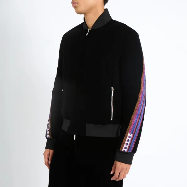 Black Velour Padded Bomber Jacket - Black