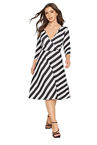 Black & White Stripe Wrap Dress Petite