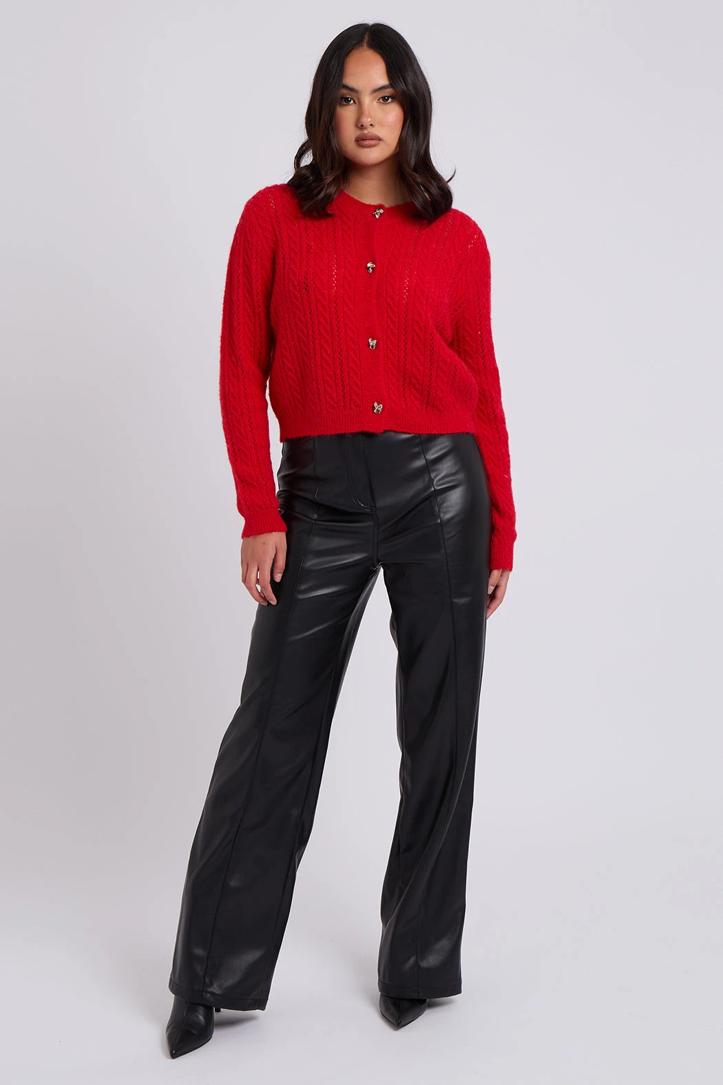 Black Wide Leg PU Trouser /