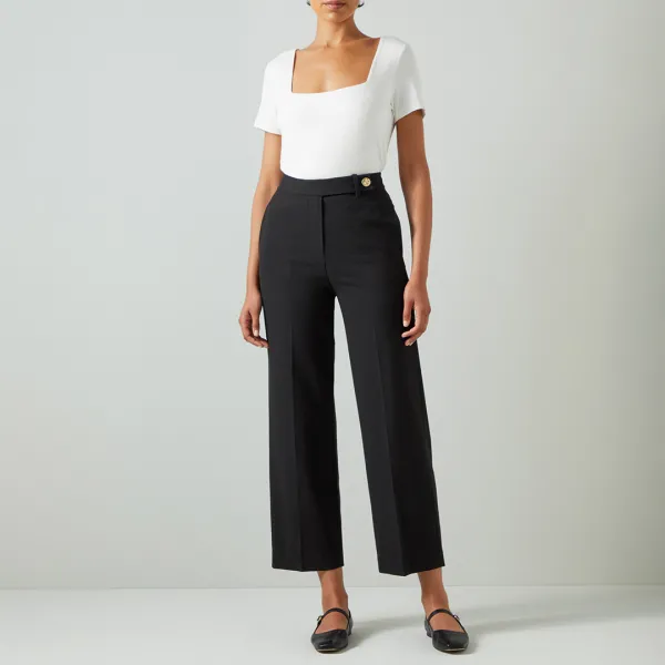Black Wide Leg Tailored Crop Trousers - Black