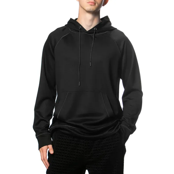 Black Wool Blend Hoodie - Navy