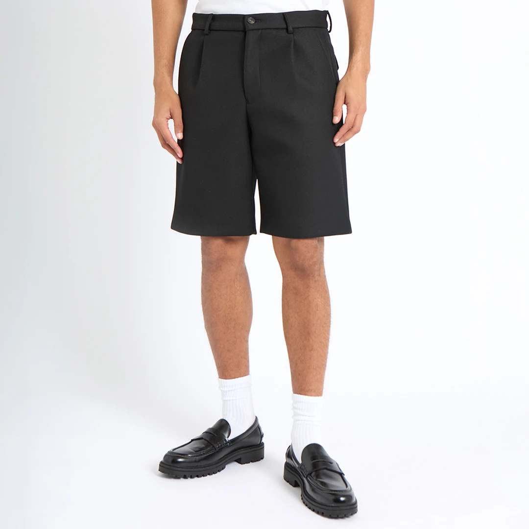 Black Wool Blend Shorts