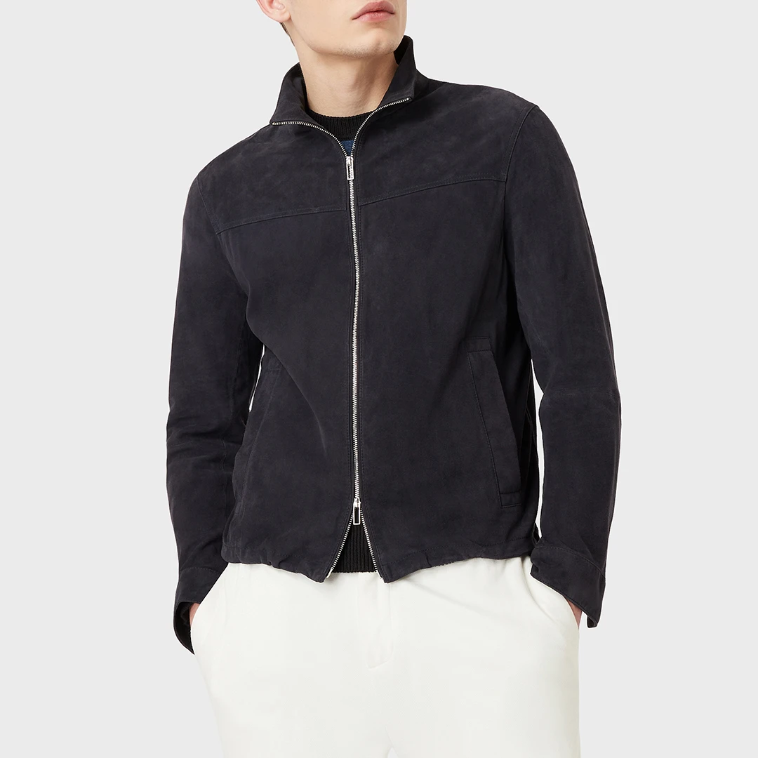 Black Zip Leather Jacket - Navy