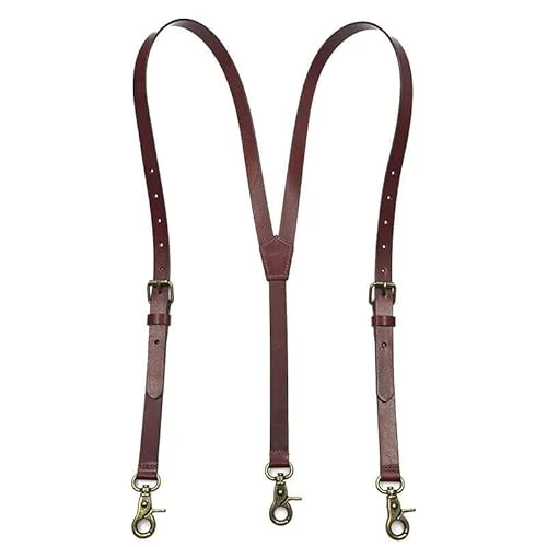 Black/Brown/Tan Men's Vintage Genuine Leather Adjustable Suspenders Braces Belt With Hooks Loop