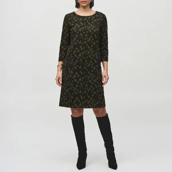 Black/Khaki Printed Shift Dress - Multi
