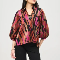 Black/Pink Printed Overlap Blouse ulti