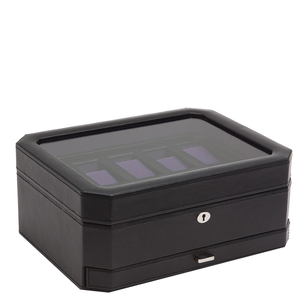 Black/Purple Windsor Vegan Leather Piece Watch Box with Drawer