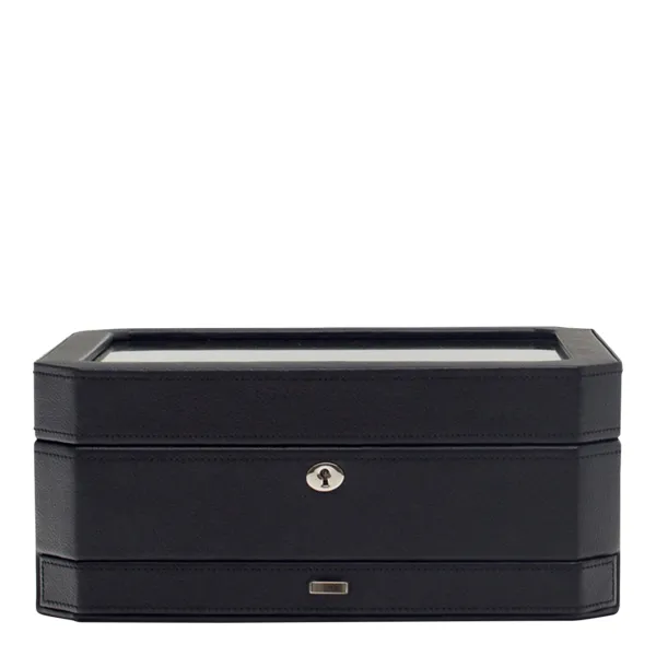 Black/Purple Windsor Vegan Leather Piece Watch Box with Drawer - Black