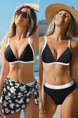 Black&White Colorblock Bikini Top & High-Waisted Bottoms Bikini Set