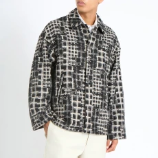 Black/White Wool Blend Worker Jacket - Grey Black/White Wool Blend Worker Jacket - Grey