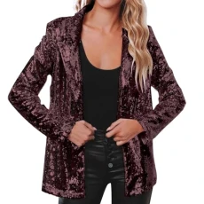 Blazer For Women Casual Sparkly Sequin Open Front Jackets Solid Color Formal Workwear Long Sleeve Outerwear Fashion Business Work Cardigan Classic Outdoor Lightweight Coats(B Wine,L)