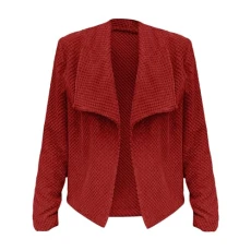 Blazer For Women Warm Long Sleeve Minimalist Short Business Work Jackets Solid Color Lapel Collar Open Front Outerwear Casual Comfy Waffle Workwear Outercoat(Red,L)