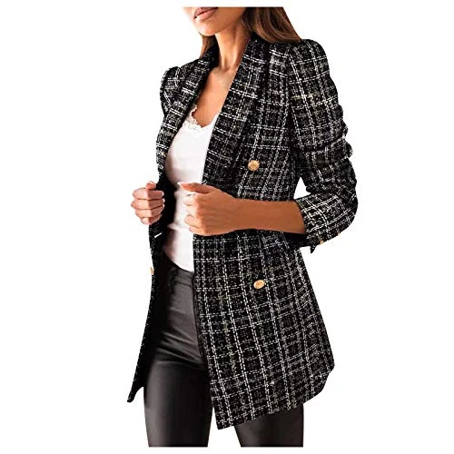 Blazers for Women UK Tweed Long Blazer Womens Houndstooth Coat Quilted Coat Duffle Coat Women Jacket