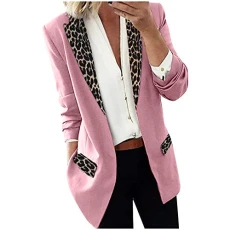 Blazers for Women UK Womens Casual Jackets Pockets Suit Women Open Front Office Clothes for Women Lapel Neck Ladies Jackets Size 18 Leopard Print Summer Jacket Women Ladies Cardigan Suit Jacket Pink
