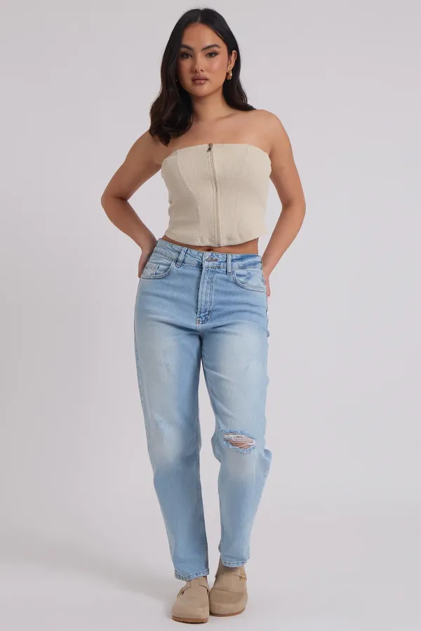 Bleach Ripped Mom Jean