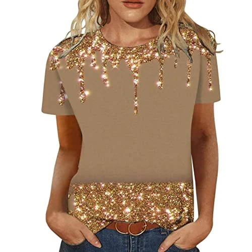 Blouse Women's Short Sleeve Casual T-Shirt for Floral Print Shirts Crew Neck Short Sleeve T-Shirt Tops Tunic Blouse Blouse with Zip Front, yellow, XXL