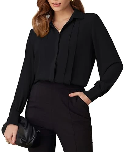 Blouses for Women Dressy Long Sleeve Classic Collared Tops Elegant Work Office Business Blouse Shirt