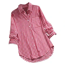 Blouses for Women, Shirts Women White Blouses UK Women's Shirts and Blouses Casual Loose Plaid Long 