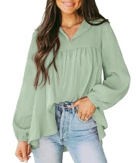 Blouses for Womens Ladies Tops Long Sleeve Tops Shirt Womens Polo V Neck Tops Long Sleeve ShirtsSize 6-8 Pale green