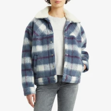 Blue 90S Check Sherpa Trucker Jacket