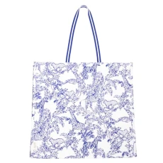 Blue and White Large Eco Tote, Market Shopper Bag, Oversize Reusable Grocery Tote with Comfortable Shoulder Straps, 13.5" x 14", (Safari Party), Safari Party Blue and White Large Eco Tote, Market Shopper Bag, Oversize Reusable Grocery Tote with Comfortable Shoulder Straps, 13.5" x 14", (Safari Party), Safari Party