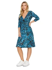 Blue Animal Print Wrap Dress Petite Blue Animal Print Wrap Dress Petite
