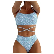 Blue Bikini Set Black Bandeau Plus Size Swimming Costume Removable Soft Cups Women's Sexy Halter Bikini Set Tie Sides Thong Triangle Brazilian Bikini Thank You Gifts Ski Snow