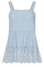 Blue Broderie Anglaise Cami Pyjama Top Petite Blue Broderie Anglaise Cami Pyjama Top Petite