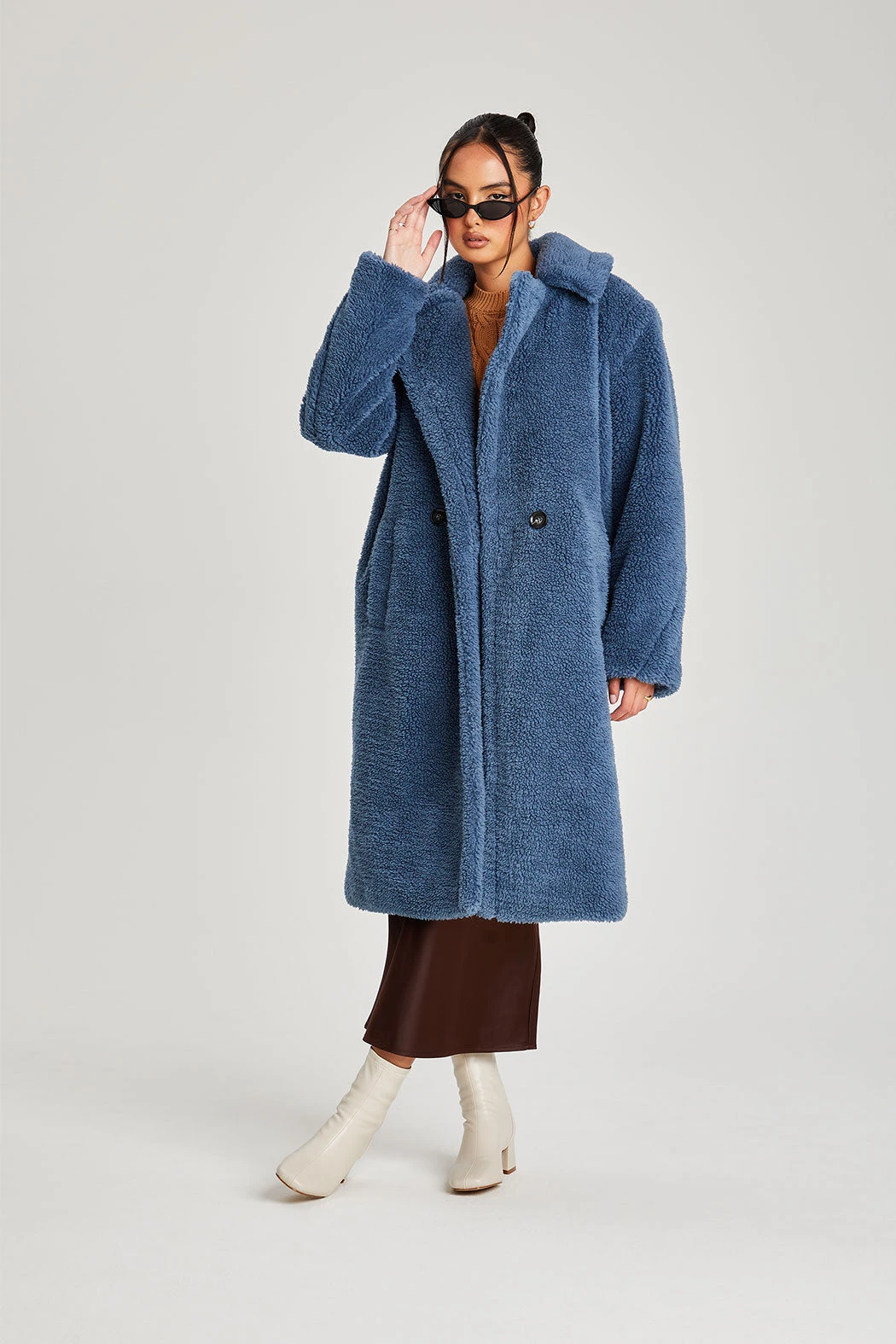 Blue Chelsea Longline Teddy Borg Jacket /