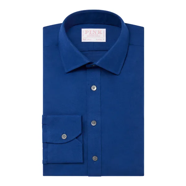 Blue Classic Brushed Cotton Twill Shirt - Blue