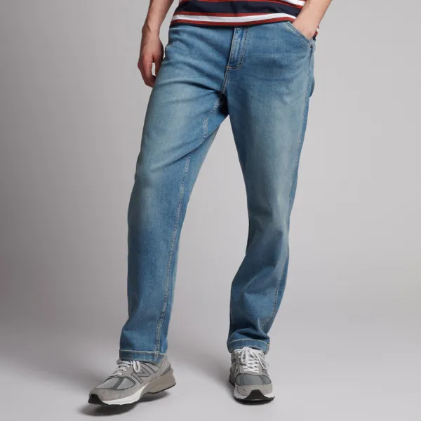 Blue Denim Loose Stretch Jeans - Blue