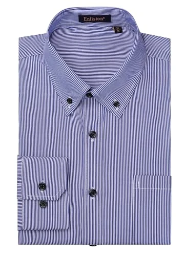 Blue Dress Shirts for Men Causal Striped Button Down Shirt Long Sleeve Office Men Shirts Regular Fit