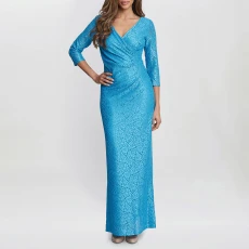 Blue Fearne Lace Wrap Maxi Dress