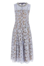 Blue Fine Lace Pearl Midi Dress