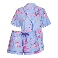 Blue Flamingo Print Pyjama Top And Short