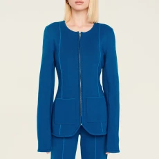 Blue Full Zip Tailored Top