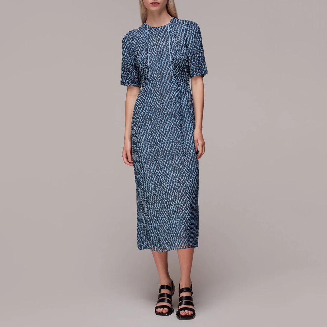 Blue Geo Print Dobby Dress