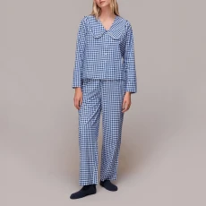 Blue Gingham Collar Cotton Pyjamas