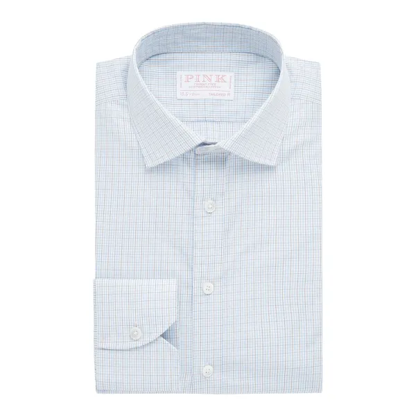 Blue Grid Check Tailored Fit Cotton Shirt - Blue